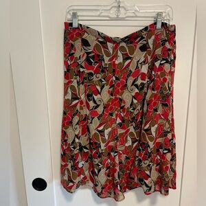 red and black y2k pattern midi skirt